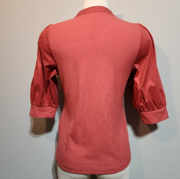 SOFT SURROUNDINGS SALMON PUFF SLEEVE RIBBED HENLEY TOP SZ S - Picture 6 of 12